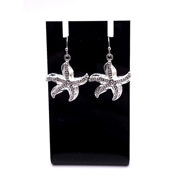 Starfish Dangle Earrings With Silver-Tone Finish And Textured Details For Women - Picture 7 of 8